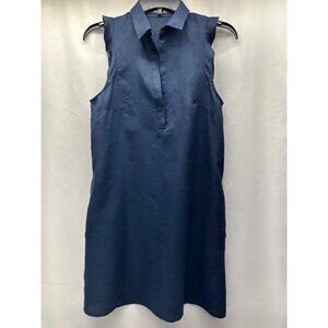 Sleeveless Navy Blue Mango Basics Linen Dress With Collared Neckline Size 2